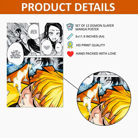 Set of 12 Demon Slayer Anime Wall Posters | A4 Size Manga Art Panels | Unframed 8.3 x 11.7 Inch HD Prints – Zenitsu Thunder Style | Premium 350 GSM Paper