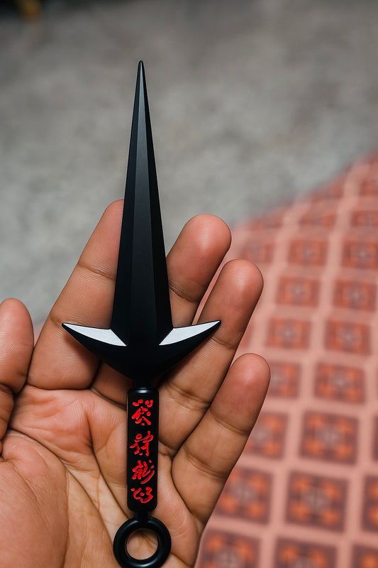 Naruto Inspired Black Kunai Dagger with Red Kanji – Anime Ninja Weapon Replica