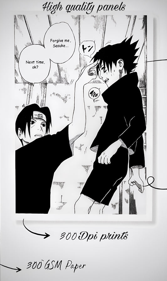Poster set of Itachi Uchiha 12 Manga Style A4 Panels for Wall Art Illustration for Anime Fans