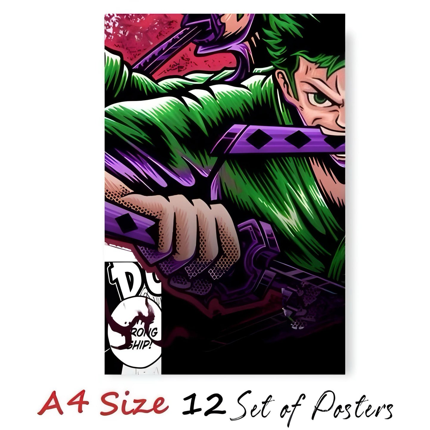 Roronoa Zoro Manga Wall Poster Set – A4 Size (12 Panels) | Anime Manga Panels for Bedroom & Decor | 300 GSM Premium Print