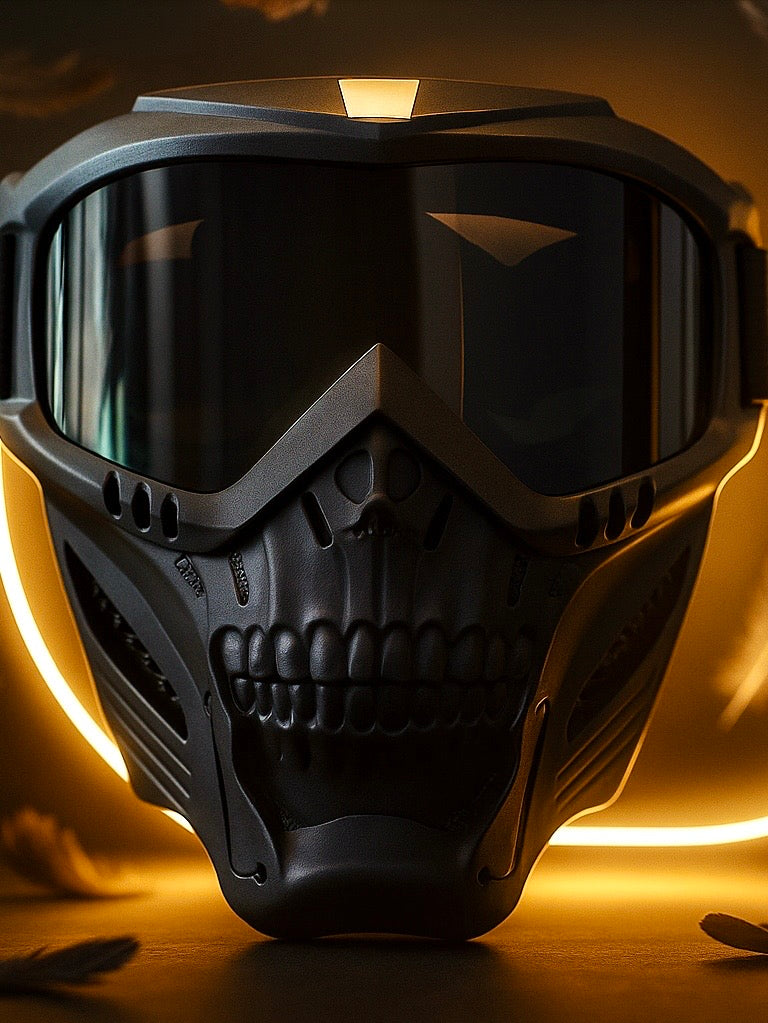 Detachable Red Skull-Inspired Black Rider Mask with HD Goggles – Unisex Tactical Face Gear