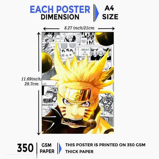 Naruto & Sasuke Anime Wall Poster Set of 15 – A4 Size | Manga Collage Art for Bedroom | 350 GSM Thick Paper