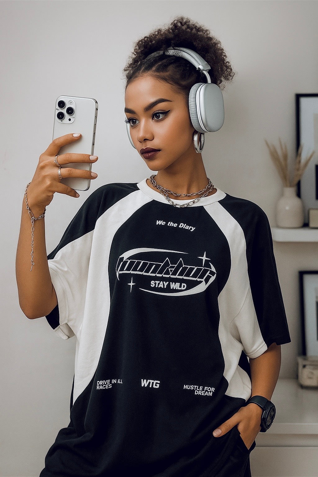 Twinkle Black & White Oversized T-Shirt for Girls & Women | Trendy Streetwear Look