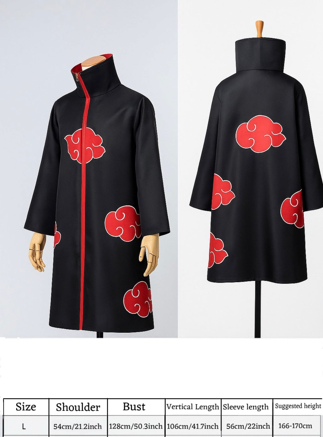 Uchiha Itachi Akatsuki Cloak Cosplay Costume 4 piece with Headband Ring Necklace cosplay For Adults Size L Black