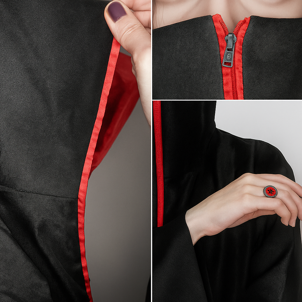 Uchiha Itachi Akatsuki Cloak Cosplay Costume 4 piece with Headband Ring Necklace cosplay For Adults Size L Black