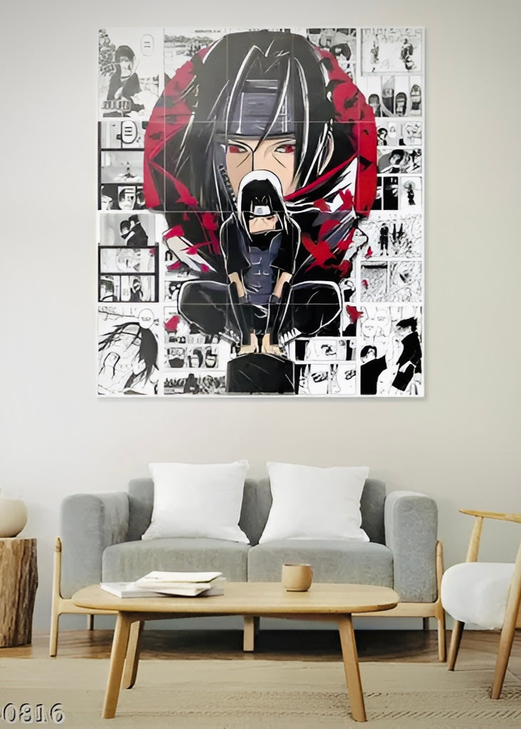 Poster set of Itachi Uchiha 12 Manga Style A4 Panels for Wall Art Illustration for Anime Fans