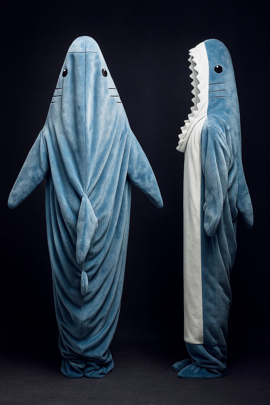 Plush Shark Blanket Bag Pajamas Unisex Flannel Hoodie Cozy Wearable Blanket Costume sleeing bag with hood and fins.