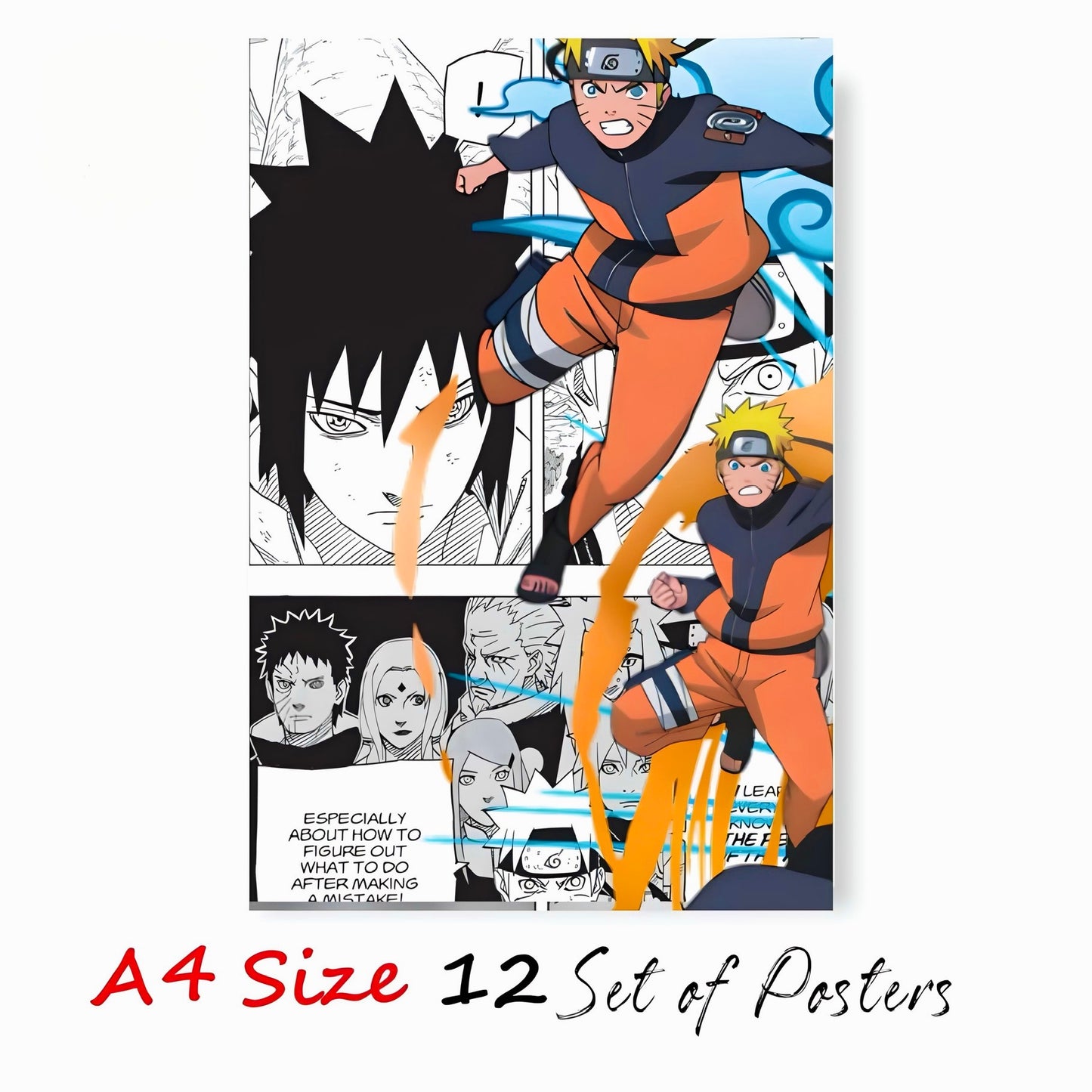 Naruto Anime Manga Poster Set of 12 | PEEL N STICK Self Adhesive A4 Wall Art for Bedroom | Lightweight & Durable